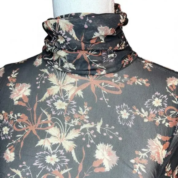 Free People Under It All Bodysuit black floral whimsy goth sheer mesh boho - Picture 3 of 10